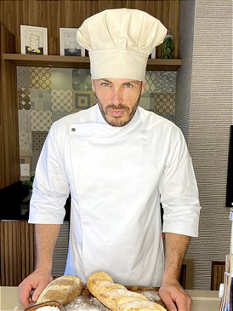 Camisa Chef Cozinha - Dolmãn Elegance Branca, Tecido algodão,  botões de Pressão - Uniblu