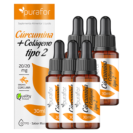Curcumina + Colágeno Tipo 2 - Kit com 6 Un. Sabor Morango