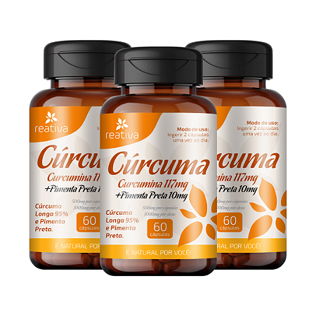 Curcumina 117mg + Pimenta Preta 10mg - 60 Capsulas - 3 Unidades