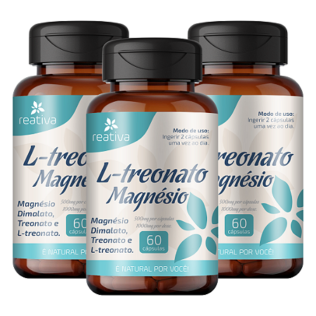 Magnésio L- Treonato de Magnésio - Dimalato e Treonina - 60 Cápsulas - 3 Unidades
