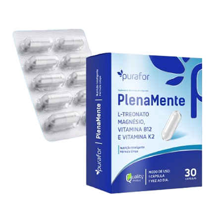 Plenamente - Magnésio L-Treonato, Vitamina B12 e Vitamina K12 - 30 Cápsulas