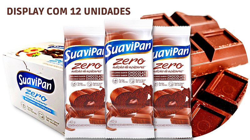 Bolinho Zero Açúcar Chocolate SuaviPan Display c/ 12 Unid