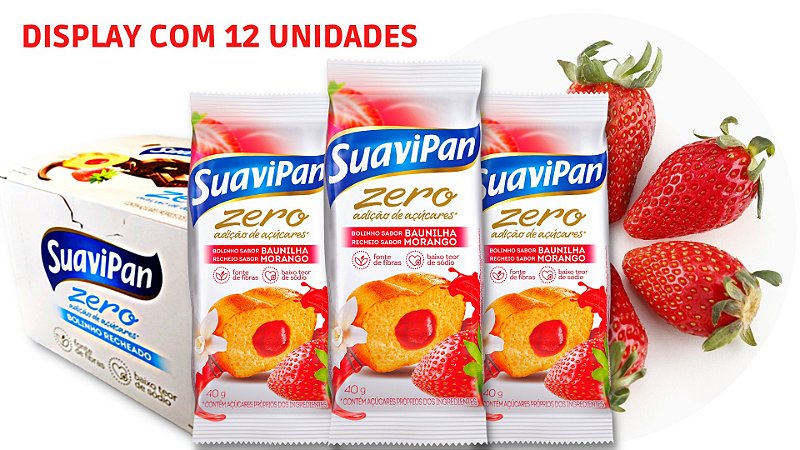 Bolinho Zero Açúcar Baunilha c/ Morango SuaviPan Display c/ 12 Unid
