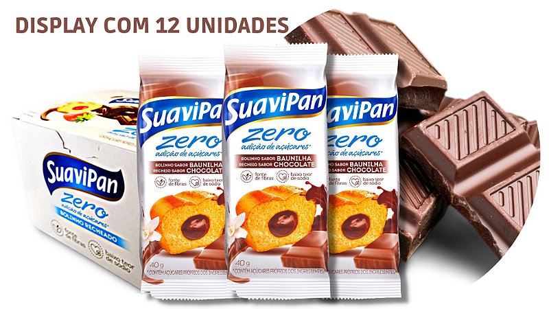 Bolinho Zero Açúcar Baunilha c/ Chocolate SuaviPan Display c/ 12 Unid