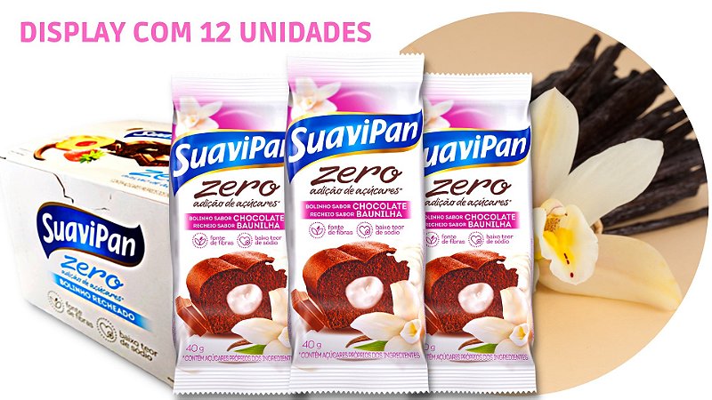 Bolinho Zero Açúcar Chocolate c/ Baunilha SuaviPan Display c/ 12 Unid