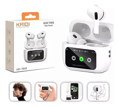 Fone Bluetooth Sem Fio Kaidi Kd-7019 Tela Touch Cor Tws