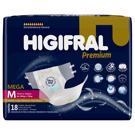 Fralda Geriátrica Higifral Premium 9 pacotes + Toalha Umedecida
