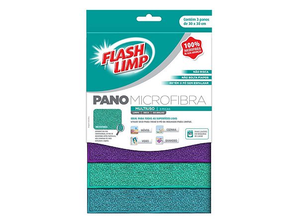 Pano Microfibra Multiuso 3Pçs FlashLimp