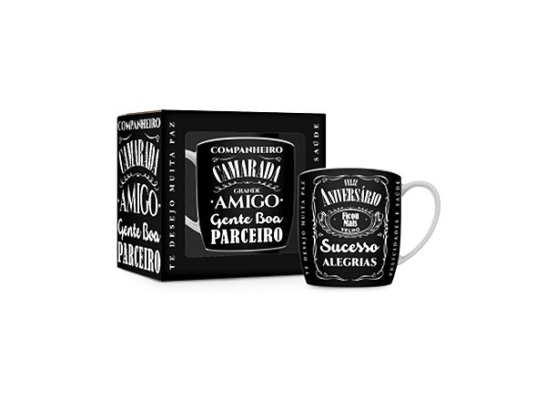 CANECA PORCELANA 360ML URBAN BRASFOOT FELIZ ANIVERSÁRIO