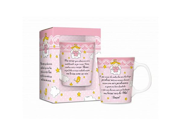 CANECA PORCELANA 280ML PREMIUM BRASFOOT FÉ - PAI NOSSO ROSA