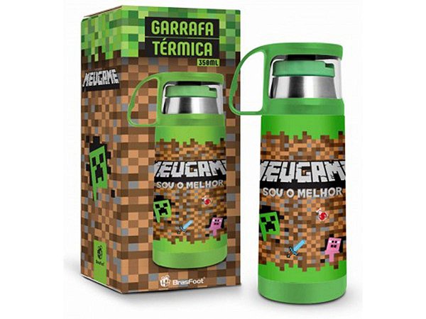 GARRAFA TÉRMICA 350ML C/ CANECA BRASFOOT MEU GAME MINE