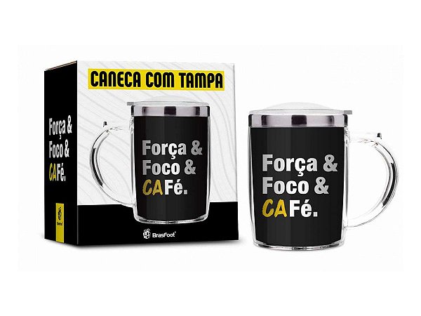CANECA COM TAMPA 350ML BRASFOOT FOCO FORÇA E CAFÉ