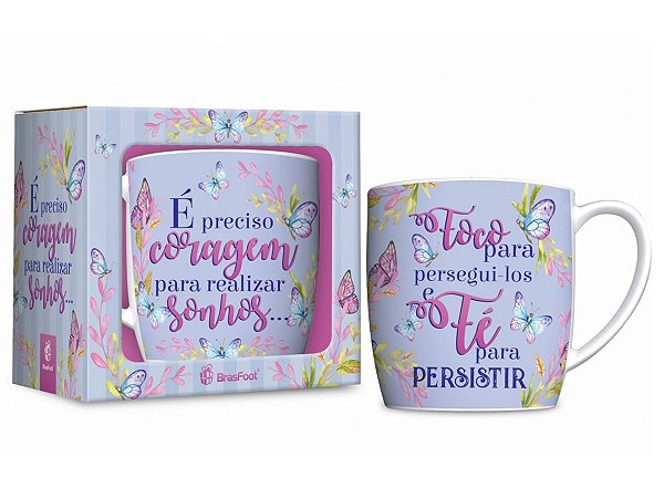 CANECA PORCELANA 360ML URBAN BRASFOOT É PRECISO CORAGEM