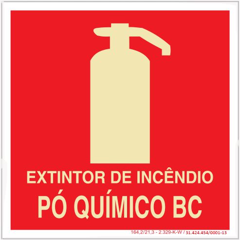 Placa Sinalização de Emergência - Fotoluminescente - Extintor de incêndio pó quimico BC