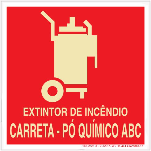 Placa Sinalização de Emergência - Fotoluminescente - Extintor de incêndio CO² - Pó Quimico ABC
