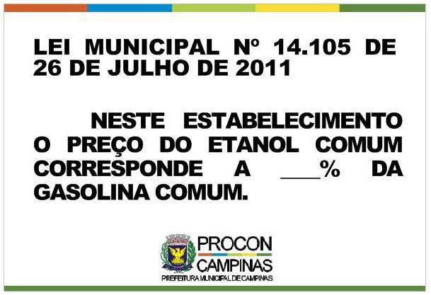 Placa Preço Etanol Lei Municipal 14.104/2011