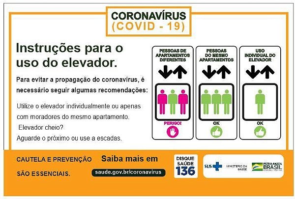 Placa instruções para uso de elevador - COVID-19