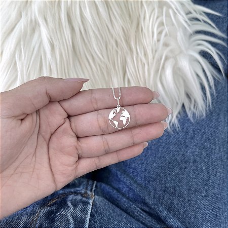 Colar Mapa Mundi - Prata 925