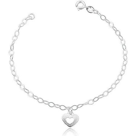 Pulseira Coração Pendurado Fosco- Prata 925