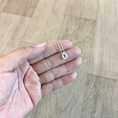 Colar Gota Central Cravejado Verde - Prata 925