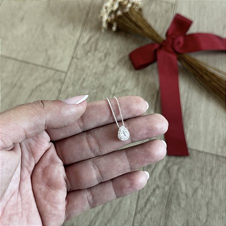 Colar Gota Central Cravejado Cristal- Prata 925