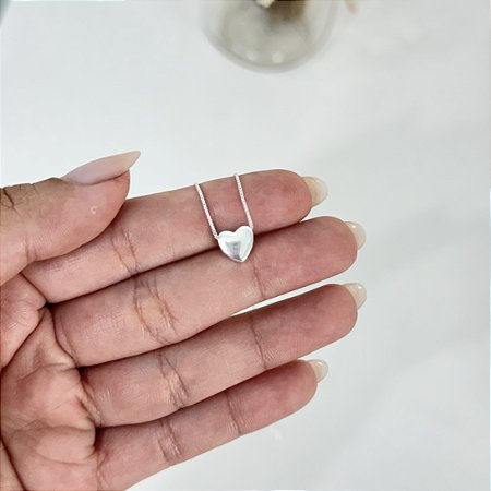 Colar Coração Cheio Caixa - Prata 925