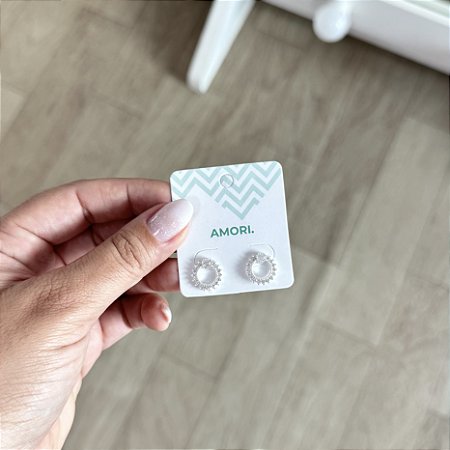 Brinco Círculo e Coração Cravejado - Prata 925