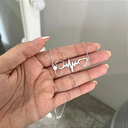 Colar Estetoscópio Com Batimentos - Prata 925