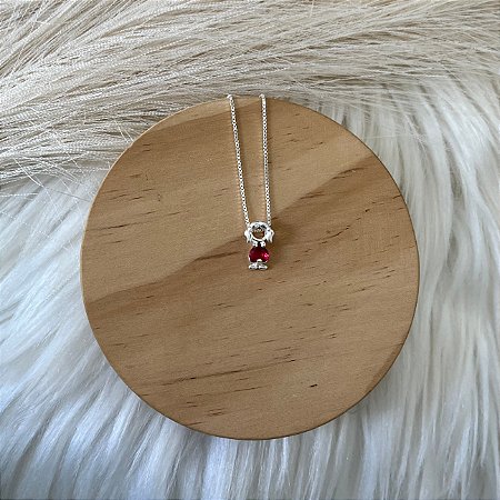 Colar Menina Coração Vermelho - Prata 925