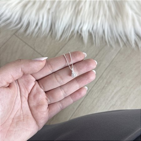 Colar N. Senhora Aparecida Cravejada Branca - Prata 925