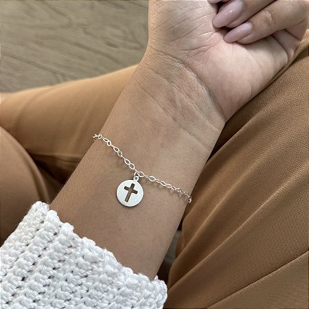 Pulseira Placa Cruz - Prata 925