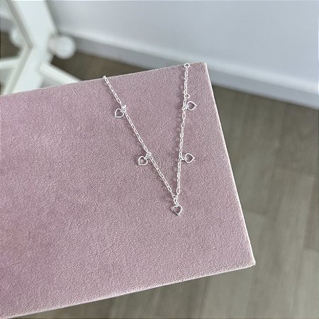 Pulseira 5 Corações Vazados - Prata 925