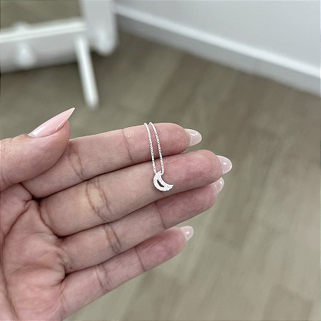 Colar Lua Cravejada Pequena - Prata 925