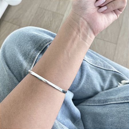 Pulseira Bracelete Fio Redondo Grossa - Prata 925
