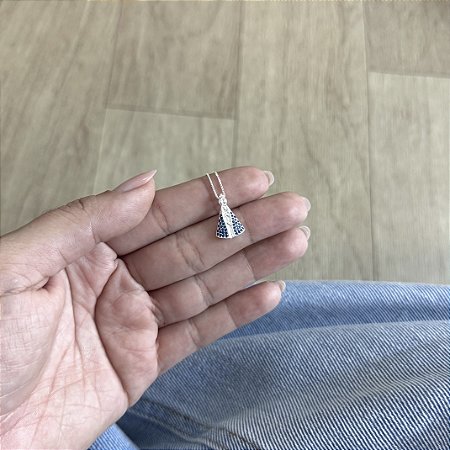 Colar Nossa Senhora Aparecida Azul Escuro - Prata 925