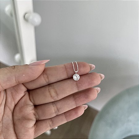 Gargantilha Ponto de Luz Redondo Cristal 6MM - Prata 925