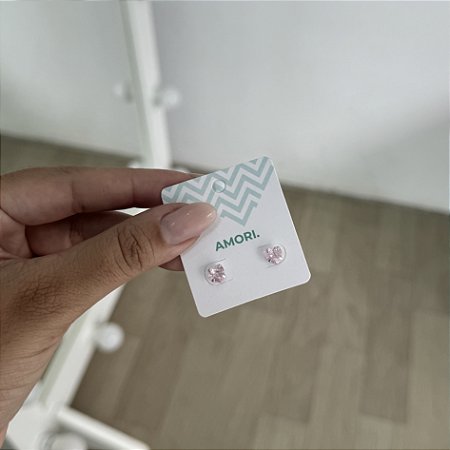 Brinco Ponto de Luz Coração Rosa - Prata 925