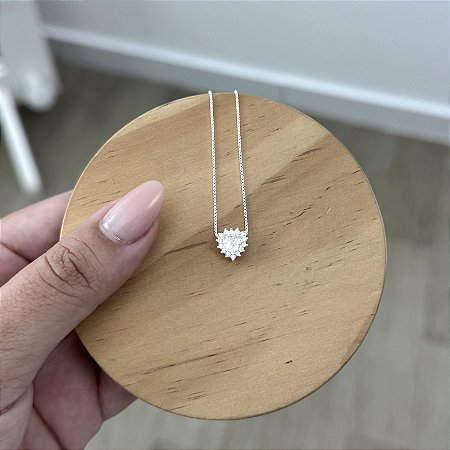 Colar Coração Cravejado Cristal - Prata 925