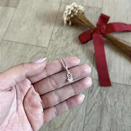 Colar Menino Coração Cravejado - Prata 925