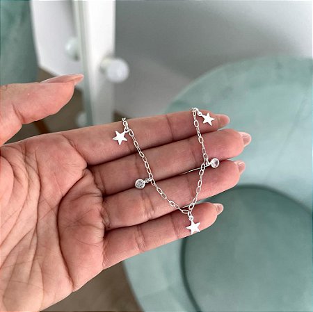 Pulseira 3 Estrelas e Pontos de Luz - Prata 925