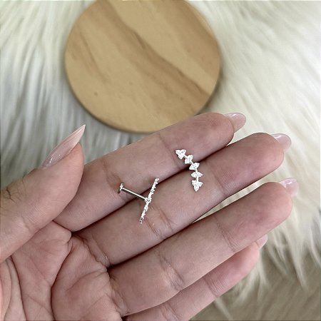 Brinco Piercing Arco Base Reta - Prata 925