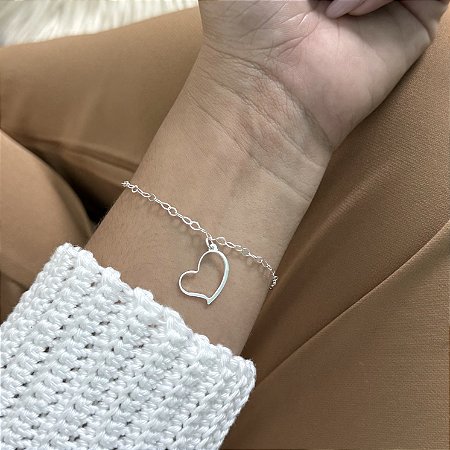 Pulseira com Coração Vazado - Prata 925