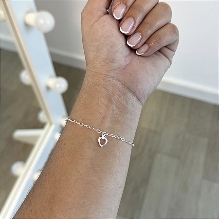Pulseira com Coração Vazado - Prata 925