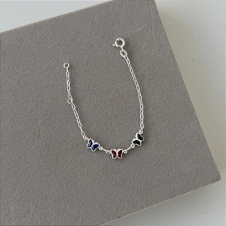 Pulseira Infantil Borboletas Coloridas - Prata 925
