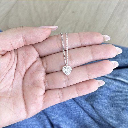 Colar Ponto de Luz Coração Grande - Prata 925