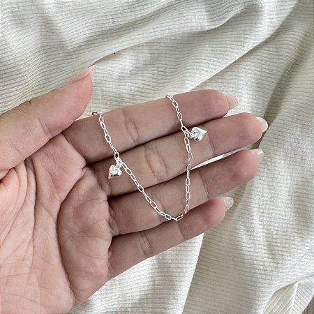 Pulseira 2 Corações Cheios - Prata 925