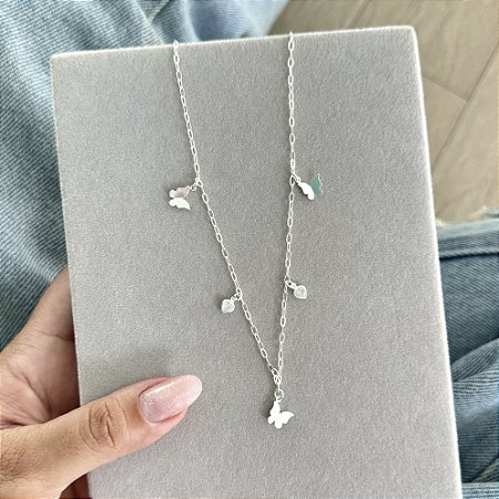 Choker Borboletas e Corações - Prata 925