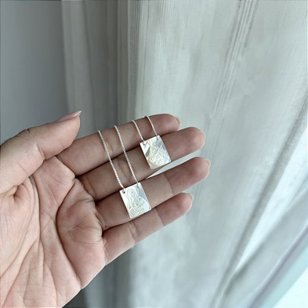 Escapulário N. Sra. Aparecida e Sagrado Coração de Jesus em Madrepérola - Prata 925