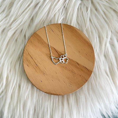 Colar Coração e Patinha Entrelaçados - Prata 925