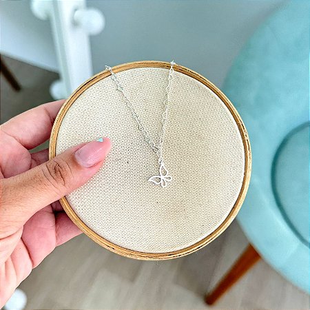 Choker Mini Corações com Borboleta - Prata 925